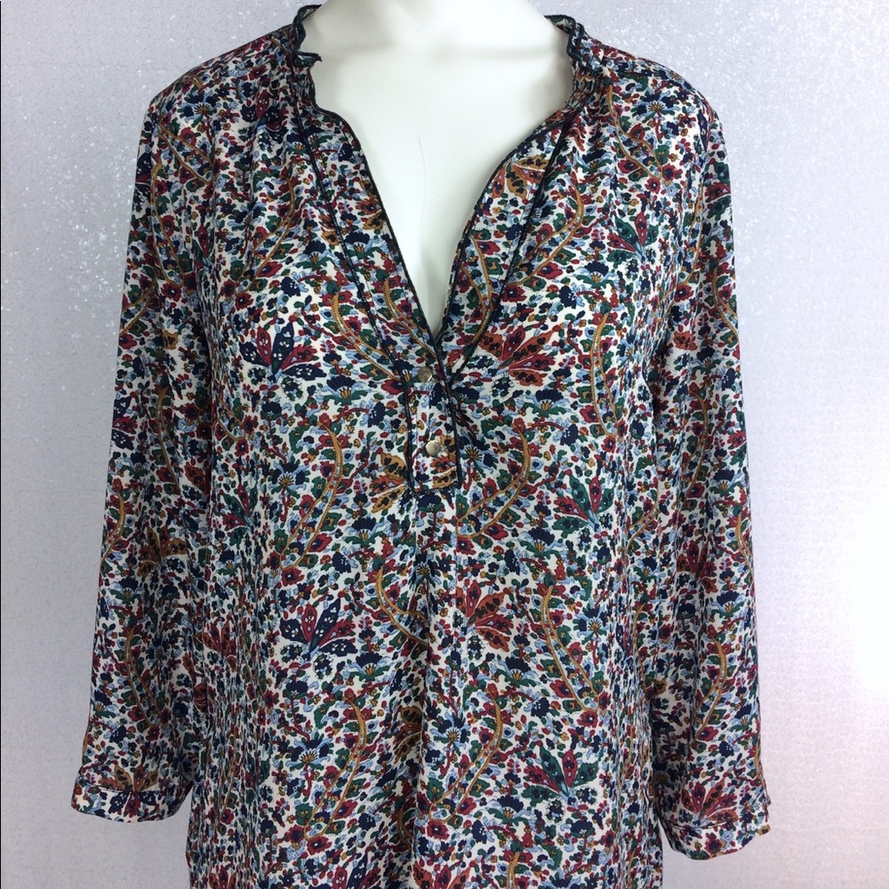 Zara Basic Floral Pattern Button Collar Blouse M - image 3